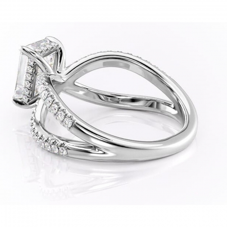 Inel de logodnă Acacia din aur Alb 14kt cu moissanite tăietură smarald – Montură pavé rafinată pentru profil înalt | Personalizează și configurează gratuit online [4]