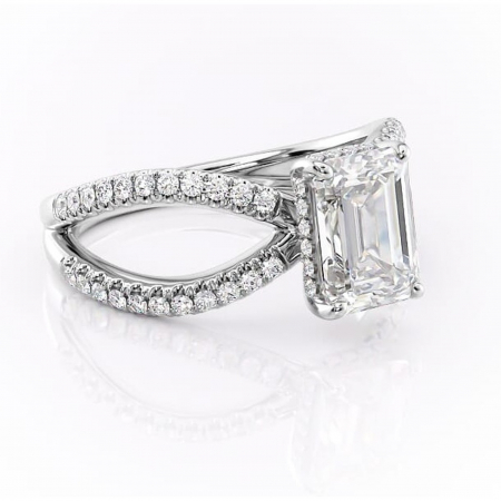 18K - Inel de logodnă Acacia din aur Alb 18kt cu moissanite tăietură smarald – Montură pavé rafinată pentru profil înalt | Personalizează și configurează gratuit online