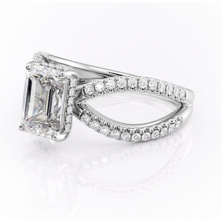 Inel de logodnă Acacia din aur Alb 14kt cu moissanite tăietură smarald – Montură pavé rafinată pentru profil înalt | Personalizează și configurează gratuit online [6]