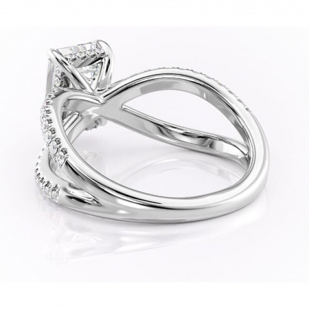 Inel de logodnă Acacia din aur Alb 14kt cu moissanite tăietură smarald – Montură pavé rafinată pentru profil înalt | Personalizează și configurează gratuit online [3]