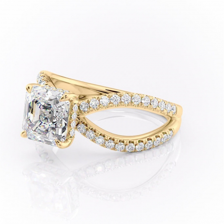 Inel de logodnă Acacia din aur Galben 14kt cu moissanite tăietură asscher – Montură pavé rafinată pentru profil înalt | Personalizează și configurează gratuit online [6]