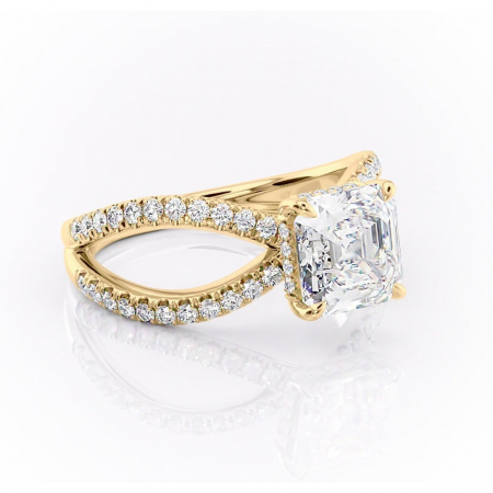 18K - Inel de logodnă Acacia din aur Galben 18kt cu moissanite tăietură asscher – Montură pavé rafinată pentru profil înalt | Personalizează și configurează gratuit online