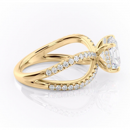 Inel de logodnă Acacia din aur Galben 14kt cu moissanite tăietură asscher – Montură pavé rafinată pentru profil înalt | Personalizează și configurează gratuit online [1]