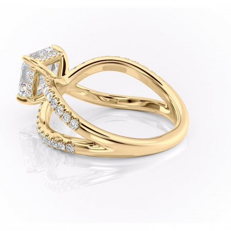 Inel de logodnă Acacia din aur Galben 14kt cu moissanite tăietură asscher – Montură pavé rafinată pentru profil înalt | Personalizează și configurează gratuit online [4]