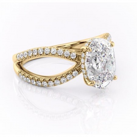Ovală - Inel de logodnă Acacia din aur Galben 18kt cu moissanite tăietură ovală – Montură pavé rafinată pentru profil înalt | Personalizează și configurează gratuit online