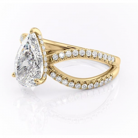 Inel de logodnă Acacia din aur Galben 18kt cu moissanite tăietură pară – Montură pavé rafinată pentru profil înalt | Personalizează și configurează gratuit online [6]
