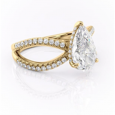 Aur galben - Inel de logodnă Acacia din aur Galben 18kt cu moissanite tăietură pară – Montură pavé rafinată pentru profil înalt | Personalizează și configurează gratuit online