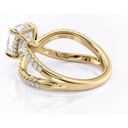 Inel de logodnă Acacia din aur Galben 14kt cu moissanite tăietură pernă – Montură pavé rafinată pentru profil înalt | Personalizează și configurează gratuit online [4]