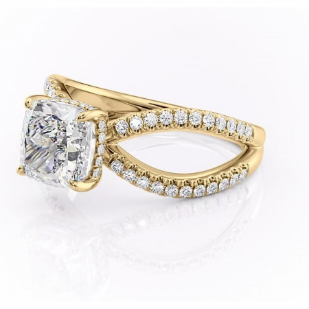 Inel de logodnă Acacia din aur Galben 14kt cu moissanite tăietură pernă – Montură pavé rafinată pentru profil înalt | Personalizează și configurează gratuit online [6]