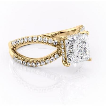 Princess - Inel de logodnă Acacia din aur Galben 18kt cu moissanite tăietură princess – Montură pavé rafinată pentru profil înalt | Personalizează și configurează gratuit online