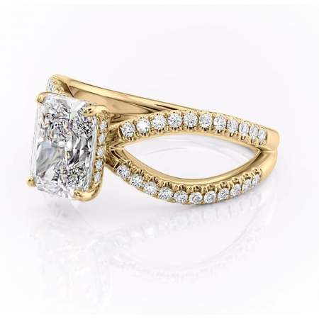 Inel de logodnă Acacia din aur Galben 14kt cu moissanite tăietură radiantă – Montură pavé rafinată pentru profil înalt | Personalizează și configurează gratuit online [6]