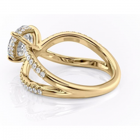 Inel de logodnă Acacia din aur Galben 14kt cu moissanite tăietură rotundă – Montură pavé rafinată pentru profil înalt | Personalizează și configurează gratuit online [4]