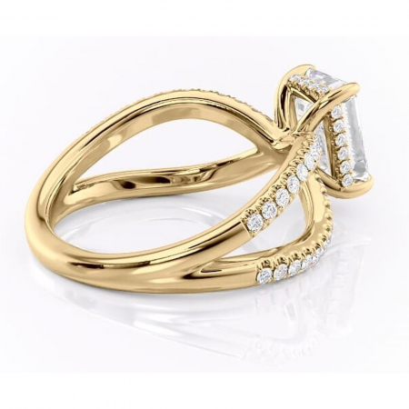 Inel de logodnă Acacia din aur Galben 14kt cu moissanite tăietură smarald – Montură pavé rafinată pentru profil înalt | Personalizează și configurează gratuit online [2]
