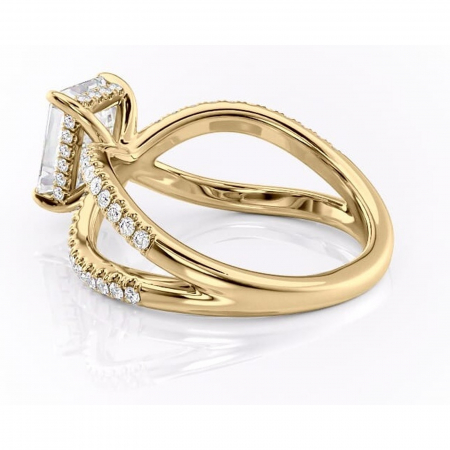 Inel de logodnă Acacia din aur Galben 14kt cu moissanite tăietură smarald – Montură pavé rafinată pentru profil înalt | Personalizează și configurează gratuit online [4]