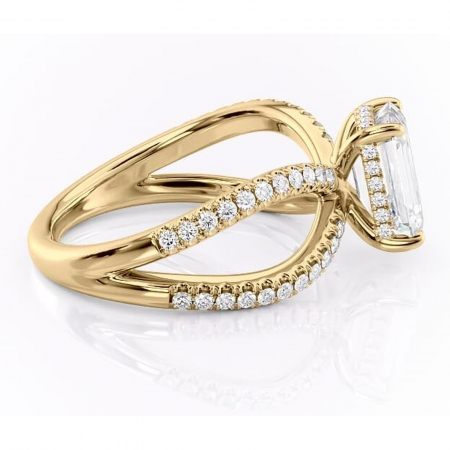 Inel de logodnă Acacia din aur Galben 14kt cu moissanite tăietură smarald – Montură pavé rafinată pentru profil înalt | Personalizează și configurează gratuit online [1]