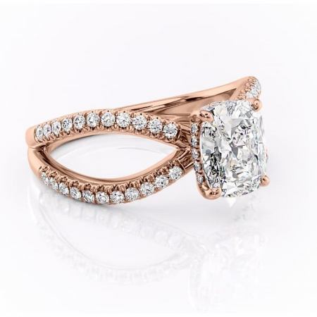 Aur roz - Inel de logodnă Acacia din aur Rose 14kt cu moissanite tăietură asscher – Montură pavé rafinată pentru profil înalt | Personalizează și configurează gratuit online