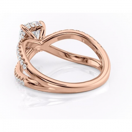 Inel de logodnă Acacia din aur Rose 14kt cu moissanite tăietură asscher – Montură pavé rafinată pentru profil înalt | Personalizează și configurează gratuit online [3]