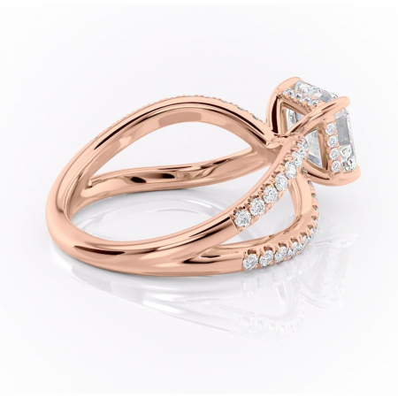 Inel de logodnă Acacia din aur Rose 14kt cu moissanite tăietură asscher – Montură pavé rafinată pentru profil înalt | Personalizează și configurează gratuit online [2]