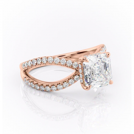 Asscher - Inel de logodnă Acacia din aur Rose 18kt cu moissanite tăietură asscher – Montură pavé rafinată pentru profil înalt | Personalizează și configurează gratuit online