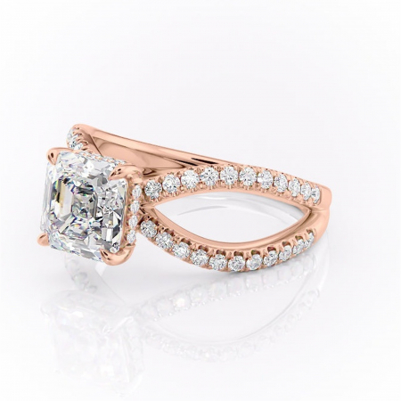 Inel de logodnă Acacia din aur Rose 14kt cu moissanite tăietură asscher – Montură pavé rafinată pentru profil înalt | Personalizează și configurează gratuit online [6]