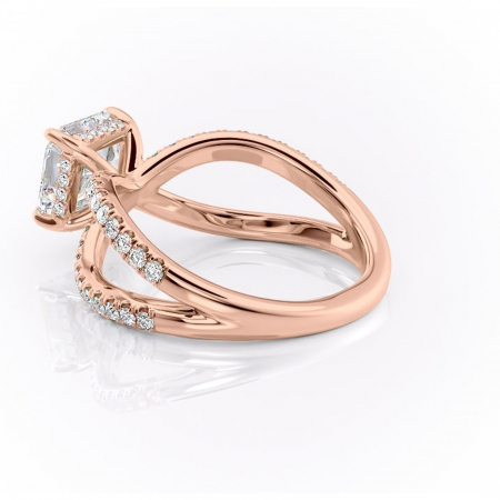 Inel de logodnă Acacia din aur Rose 14kt cu moissanite tăietură asscher – Montură pavé rafinată pentru profil înalt | Personalizează și configurează gratuit online [4]