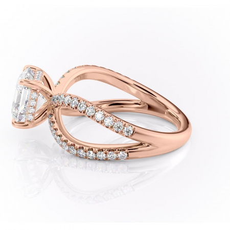 Inel de logodnă Acacia din aur Rose 14kt cu moissanite tăietură asscher – Montură pavé rafinată pentru profil înalt | Personalizează și configurează gratuit online [5]