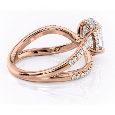 Inel de logodnă Acacia din aur Rose 14kt cu moissanite tăietură ovală – Montură pavé rafinată pentru profil înalt | Personalizează și configurează gratuit online [2]