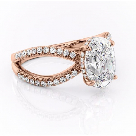 14K - Inel de logodnă Acacia din aur Rose 14kt cu moissanite tăietură ovală – Montură pavé rafinată pentru profil înalt | Personalizează și configurează gratuit online
