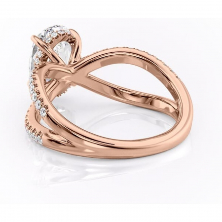 Inel de logodnă Acacia din aur Rose 14kt cu moissanite tăietură ovală – Montură pavé rafinată pentru profil înalt | Personalizează și configurează gratuit online [3]