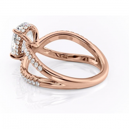 Inel de logodnă Acacia din aur Rose 14kt cu moissanite tăietură ovală – Montură pavé rafinată pentru profil înalt | Personalizează și configurează gratuit online [4]