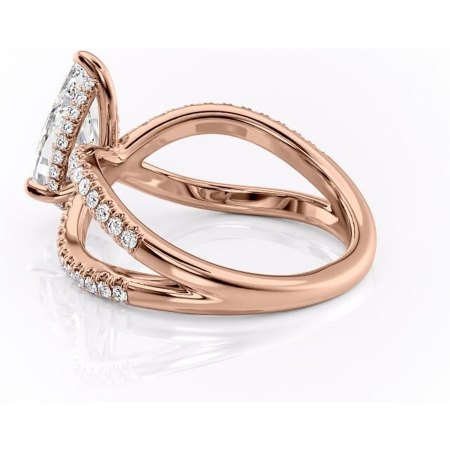 Inel de logodnă Acacia din aur Rose 18kt cu moissanite tăietură pară – Montură pavé rafinată pentru profil înalt | Personalizează și configurează gratuit online [4]