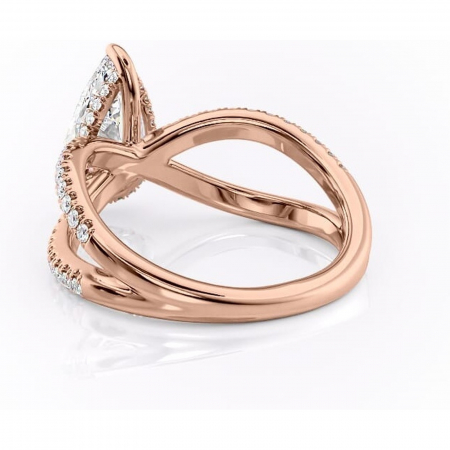 Inel de logodnă Acacia din aur Rose 18kt cu moissanite tăietură pară – Montură pavé rafinată pentru profil înalt | Personalizează și configurează gratuit online [3]