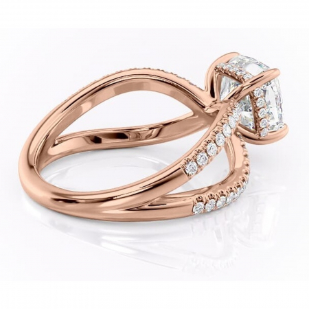 Inel de logodnă Acacia din aur Rose 18kt cu moissanite tăietură pernă – Montură pavé rafinată pentru profil înalt | Personalizează și configurează gratuit online [2]