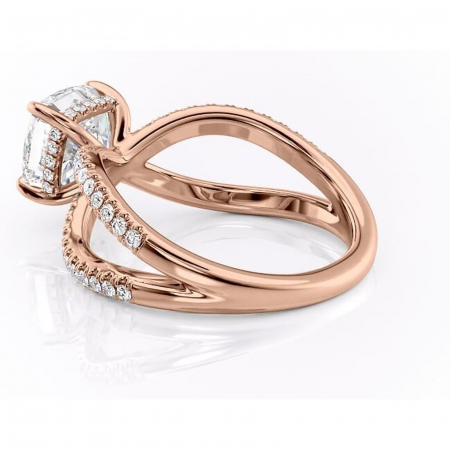 Inel de logodnă Acacia din aur Rose 18kt cu moissanite tăietură pernă – Montură pavé rafinată pentru profil înalt | Personalizează și configurează gratuit online [4]