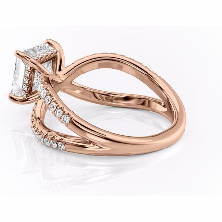Inel de logodnă Acacia din aur Rose 18kt cu moissanite tăietură princess – Montură pavé rafinată pentru profil înalt | Personalizează și configurează gratuit online [4]