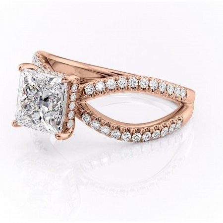 Inel de logodnă Acacia din aur Rose 18kt cu moissanite tăietură princess – Montură pavé rafinată pentru profil înalt | Personalizează și configurează gratuit online [6]