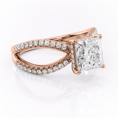18K - Inel de logodnă Acacia din aur Rose 18kt cu moissanite tăietură princess – Montură pavé rafinată pentru profil înalt | Personalizează și configurează gratuit online