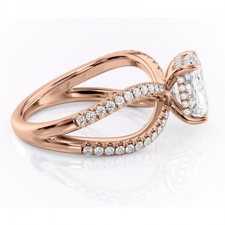 Inel de logodnă Acacia din aur Rose 14kt cu moissanite tăietură radiantă – Montură pavé rafinată pentru profil înalt | Personalizează și configurează gratuit online [1]