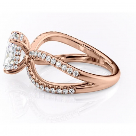 Inel de logodnă Acacia din aur Rose 14kt cu moissanite tăietură radiantă – Montură pavé rafinată pentru profil înalt | Personalizează și configurează gratuit online [5]