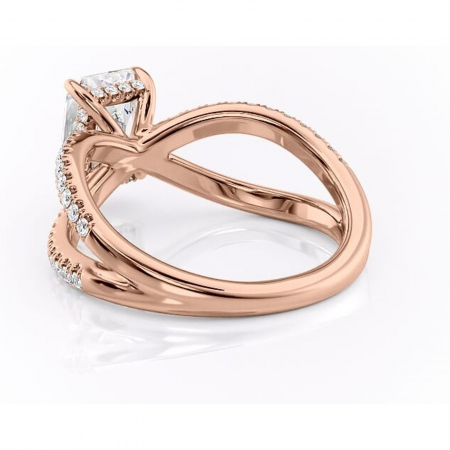 Inel de logodnă Acacia din aur Rose 14kt cu moissanite tăietură radiantă – Montură pavé rafinată pentru profil înalt | Personalizează și configurează gratuit online [3]