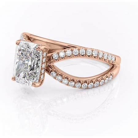 Inel de logodnă Acacia din aur Rose 14kt cu moissanite tăietură radiantă – Montură pavé rafinată pentru profil înalt | Personalizează și configurează gratuit online [6]