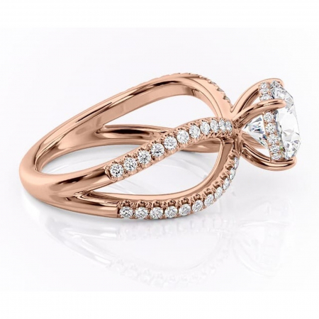 Inel de logodnă Acacia din aur Rose 14kt cu moissanite tăietură rotundă – Montură pavé rafinată pentru profil înalt | Personalizează și configurează gratuit online [1]