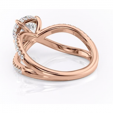 Inel de logodnă Acacia din aur Rose 14kt cu moissanite tăietură rotundă – Montură pavé rafinată pentru profil înalt | Personalizează și configurează gratuit online [3]