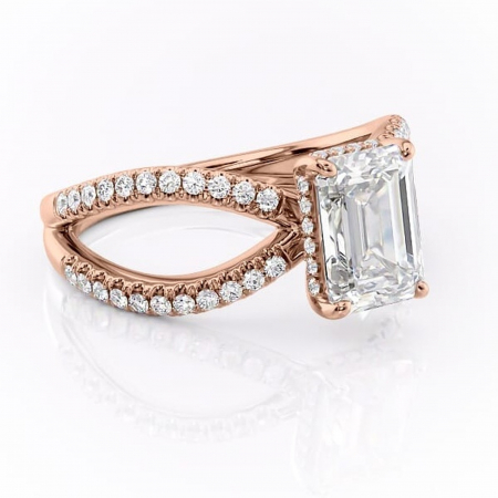 Smarald - Inel de logodnă Acacia din aur Rose 18kt cu moissanite tăietură smarald – Montură pavé rafinată pentru profil înalt | Personalizează și configurează gratuit online