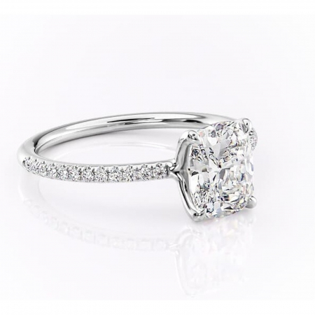 Pernă alungită - Inel de logodnă Adelaide din aur Alb 14kt cu moissanite tăietură pernă – Montură pavé rafinată pentru profil jos | Personalizează și configurează gratuit online