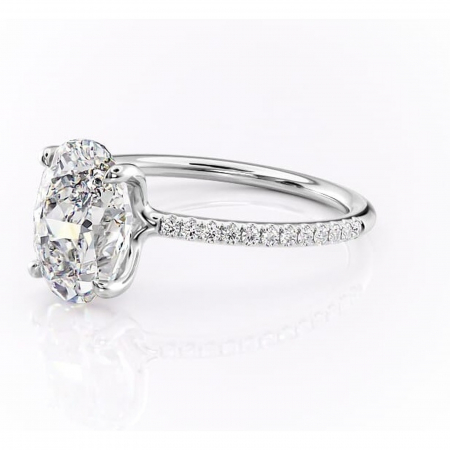 Inel de logodnă Adelaide din aur Alb 14kt cu moissanite tăietură ovală – Montură pavé rafinată pentru profil jos | Personalizează și configurează gratuit online [6]