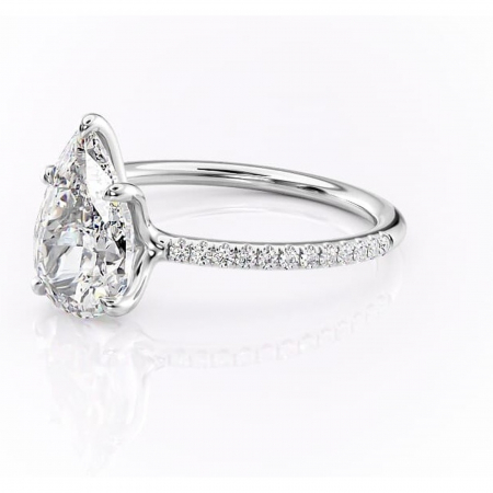 Inel de logodnă Adelaide din aur Alb 14kt cu moissanite tăietură pară – Montură pavé rafinată pentru profil jos | Personalizează și configurează gratuit online [6]