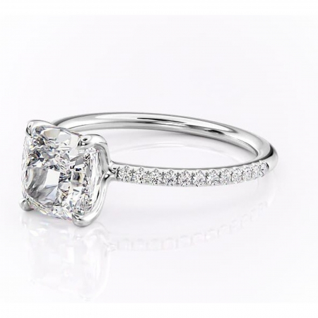 Inel de logodnă Adelaide din aur Alb 14kt cu moissanite tăietură pernă – Montură pavé rafinată pentru profil jos | Personalizează și configurează gratuit online [6]