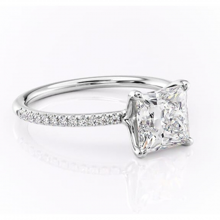 Princess - Inel de logodnă Adelaide din aur Alb 14kt cu moissanite tăietură princess – Montură pavé rafinată pentru profil jos | Personalizează și configurează gratuit online