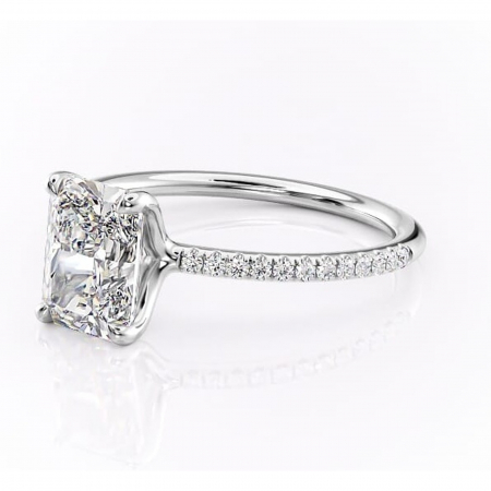 Inel de logodnă Adelaide din aur Alb 14kt cu moissanite tăietură radiantă – Montură pavé rafinată pentru profil jos | Personalizează și configurează gratuit online [6]